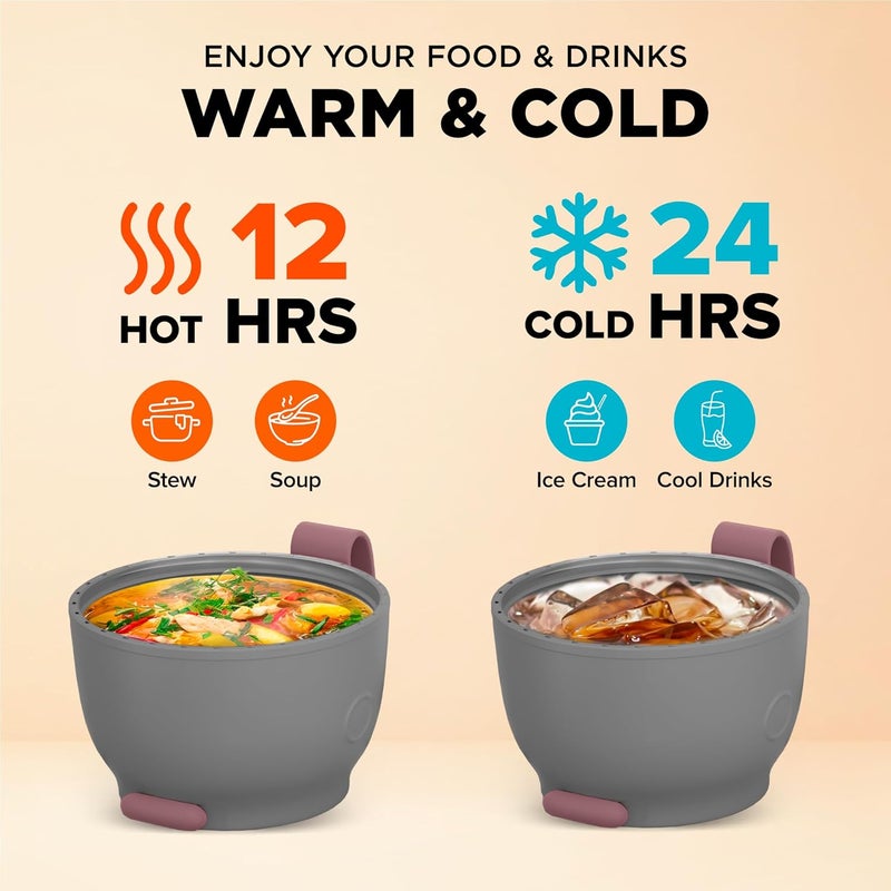 ENERGIFY Vacuum Insulated Food Jar. Large 17oz Bowl incl. Folding Spoon, Cup. Wide Mouth Keep Hot & Cold Drinks Soup Lunch Container for Adults. BPA-Free Stainless Steel, Leak Proof Rose Gold - Image 3